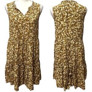 Old Navy Women's  S Sleeveless Babydoll Hem Tiered Swing Tie Dress Floral Yellow